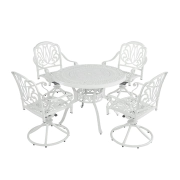 5-Piece Outdoor Patio Set Round Cast-top Table and four Swivel Rockers