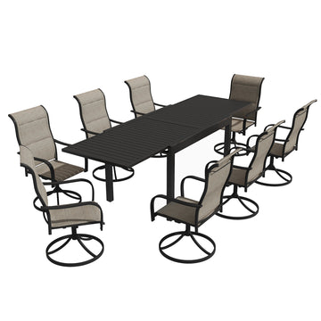 9 Piece Metal Frame Patio Dining Set, Aluminum Extendable Dining Table,Available Around The Clock