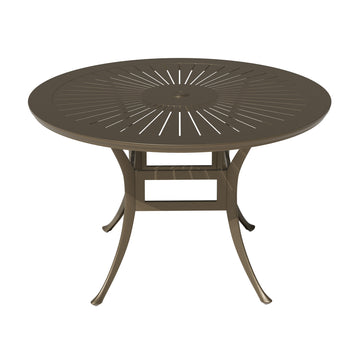48-Inch Round Powder-Coated Cast Aluminum Outdoor Dining Table with Umbrella Hole - Weather-Resistant Patio Table for 4-6