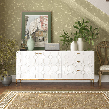 Clihome Sideboard Cabinet with Storage 3 Drawers & 2 Doors, Console Table with Storage Cabinet Buffet Cabinet for Living Room, Dining Room, Entryway