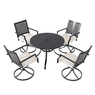 5-Piece Steel Frame Patio Dining Table and Chairs, Swivel Dining Chairs, Sturdy, Rust-Resistant Steel Construction, 25.2"W x 22.44"L x 22.44"D 35.04"H
