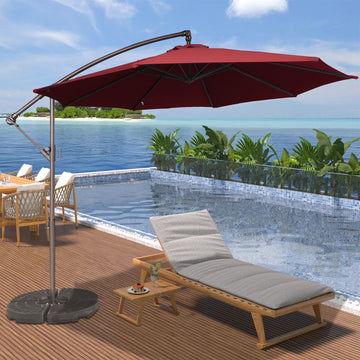 10ft Patio Umbrella, Outdoor Offset Cantilever Umbrella, Infinite Tilt, Crank and Cross Base,Red
