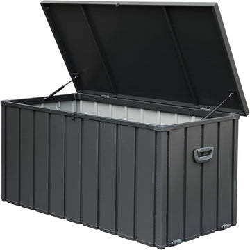 160 Gallon Outdoor Storage Deck Box Waterproof, Large Patio Storage Bin for Outside Cushions, Throw Pillows, Garden Tools, Lockable (Dark Gray