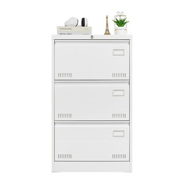 Filing Cabinet Lateral File Cabinet 3 Drawer, White Filing Cabinets with Lock, Locking Metal File Cabinets Three Drawer Office Cabinet for Legal/Letter/A4/F4 Home Offic