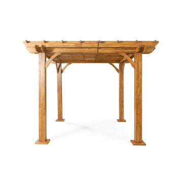10x10 FT Acacia Wood Pergola with Open Rafter Top and 4-Post Design, Ideal for Outdoor Entertaining & BBQ