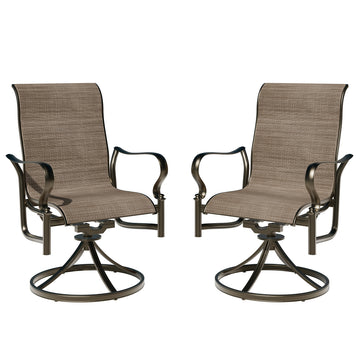 Set of 2 Outdoor Cast Aluminum Swivel Rocking Chairs with Textilene Seats & High-Back Design - Weather-Resistant Patio Lounge Chairs