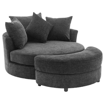 Orisfur. 360¡ã Swivel Accent Barrel Chair with Storage Ottoman & 4 Pillows, Modern Chenille Leisure Chair Round Accent for Living Room, Gray
