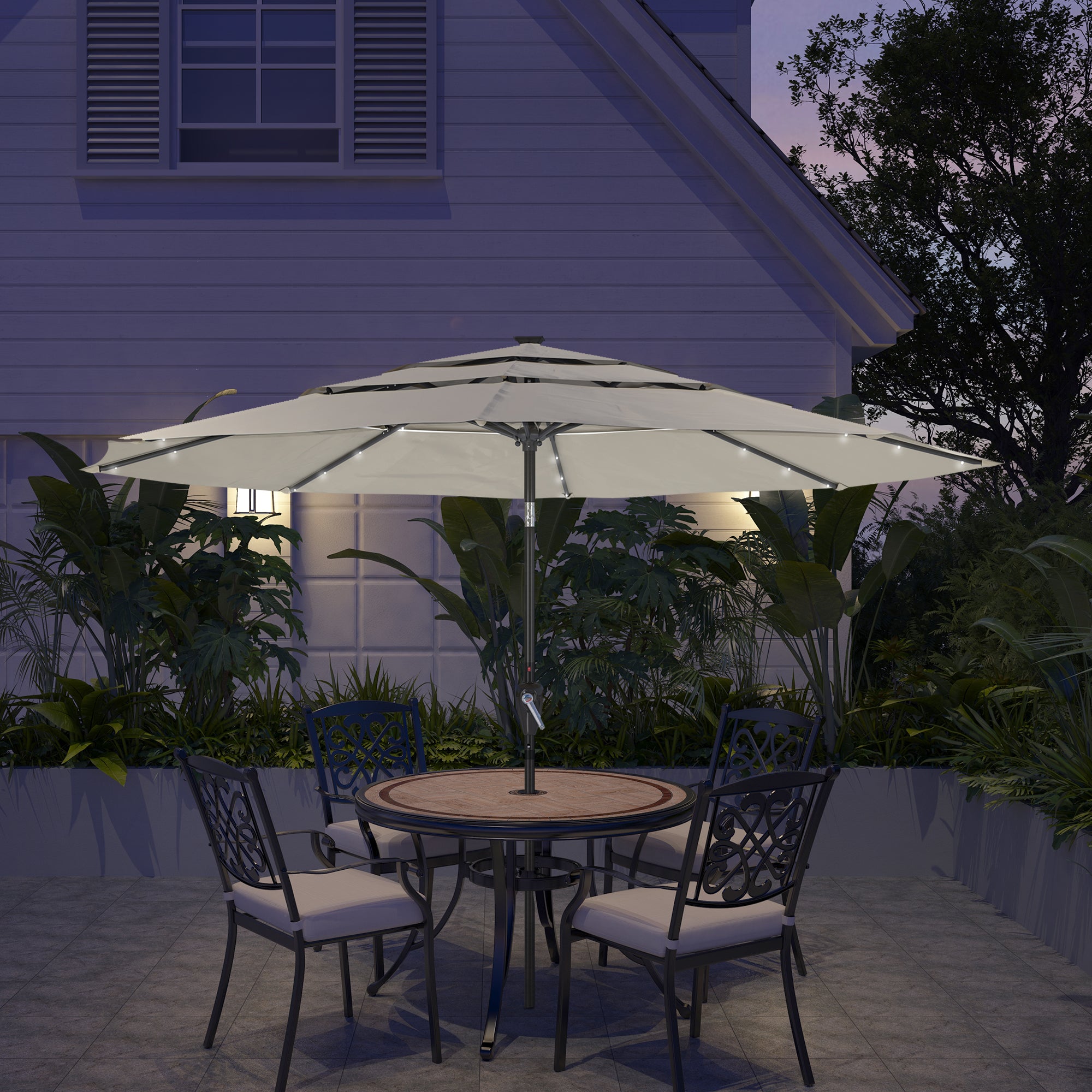 Clihome 11ft LED 3-Tier Patio Market Umbrella with Double Airvent