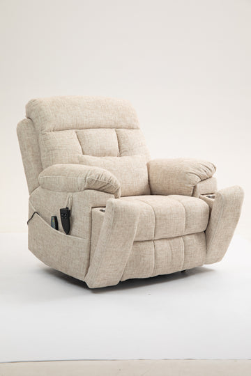 Old age electric lift chair, flat high density foam electric sofa, with heating and massage functions, can tilt to 180 degrees, 2 pocket cup holders, 2 remote controls, dual OKIN motors