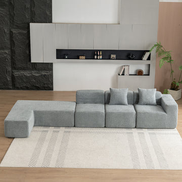 116.5" Sectional Sofa Full-compressed Sofa Couch Free-combined Sofa for Living Room, Grey/Green/Beige