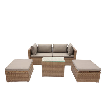 5-Piece Rattan PE Wicker Patio Conversation Set with Cushions