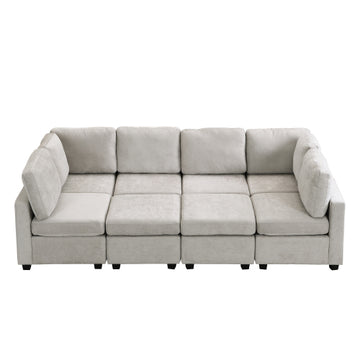 103" Sectional Sofa Couch Sofa Bed U-shaped Sofa with Two Movable Ottoman and Three USB Ports for Living Room, Grey
