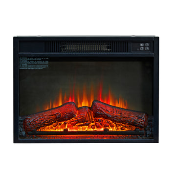 23" Electric Fireplace, 3DInfrared Black Fireplace Electric Insert Heater, with IR Remote Control, Glass View, Adjustable Realistic Logs & Flames, Indoor, 1400W