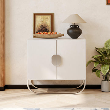 2-door Storage Cabinet,Antique Cream,U-shaped metal leg