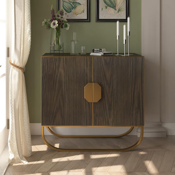 2-door Storage Cabinet,Antique brown,U-shaped metal leg