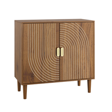 Walnut Wood Buffet Cabinet with Line Groove Design,Sideboard Buffet Cabinet With Storage,Multifunctional Accent Cabinet for Living Room,Entryway,Hallway,Office,Kitchen