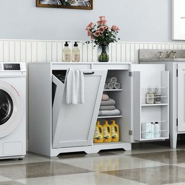 Laundry Cabinet with Doors and shelf, Tilt-Out Laundry Hamper, Freestanding Style, Adjustable Shelf, White