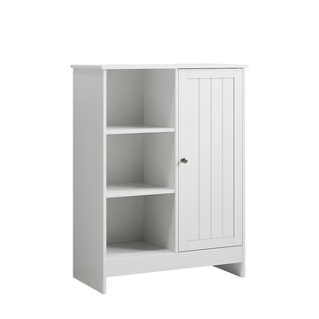 Bathroom Cabinet, Kitchen Freestanding Storage Rack, 23.62" x 11.81" x 31.5" Floor Storage Cabinet with 1 Cabinet, 3 Open Compartments, Adjustable Shelves, White