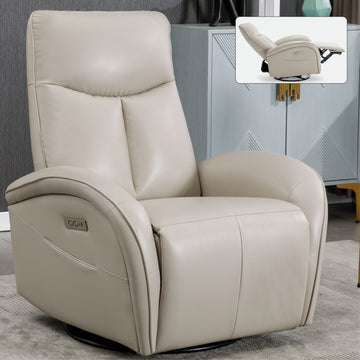 Beige Grey Leatheraire Swivel and Rocker Power Recliner Chair with Lumbar Support, Max Swivel Degree 270¡«, Heavy Duty Motion Mechanism with USB and Type-C Ports