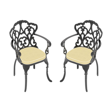 Cast Aluminum Patio Dining Chair 2PCS With Black Frame and Cushions In Random Colors