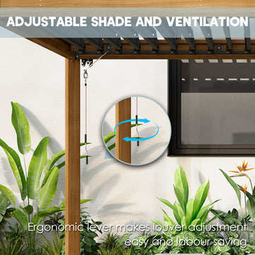 Louvered Pergola 10X10FT, Wood Grain Aluminum Pergola with Adjustable Roof, Wood Looking Aluminum Frame, Efficient Drainage System, Outdoor Pergola for Patio, Deck, Garden