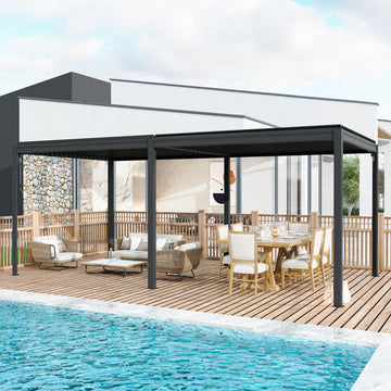Louvered Pergola 10X20FT, Wood Grain Aluminum Pergola with Adjustable Roof, Wood Looking Aluminum Frame, Efficient Drainage System, Outdoor Pergola for Patio, Deck, Garden