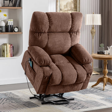 Power Lift Recliner Chair Recliners for Elderly with Heat and Massage Recliner Chair for Living Room with Infinite Position and Side Pocket,USB Charge Port,BROWN