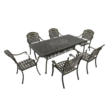 7-Piece Bronze Patio Dining Set Aluminum Rectangle Table
