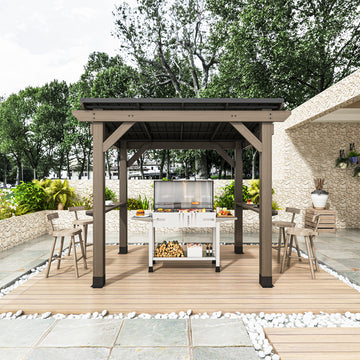Outdoor Cedar Wooden Hardtop Gazebo with Pitched Galvanized Steel Roof