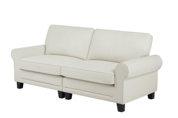 75.6" Pets friendly Fabric Rolled Arm Upholstered Loveseat 2-seater Couch with Removable Back Cushion , Modern Couches for Small Spaces Living Room, Bedroom, Apartment, Beige White