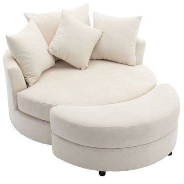 Orisfur. 360¡ã Swivel Accent Barrel Chair with Storage Ottoman & 4 Pillows, Modern Chenille Leisure Chair Round Accent for Living Room, Cream