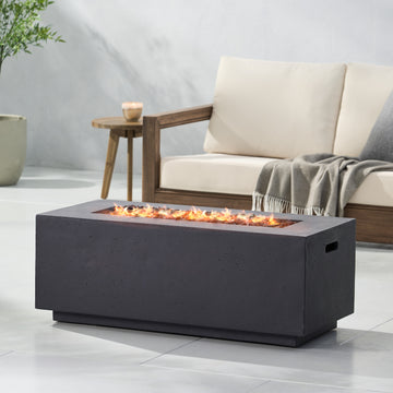 40" Outdoor 40,000 BTU Rectangular MgO Concrete Propane Fire Pit, Light Grey/Dark Grey (Tank Cover not Included)