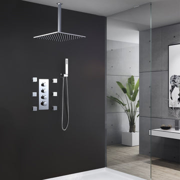 Clihome® | Rain Shower System with Body Sprays and Handheld, Bathroom Brass Shower Faucet Combo Set with Independent Control Shower Mixing Valve