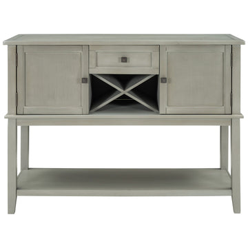 Wooden Console Table with Wine Rack Open Shelf Storage Sideboard