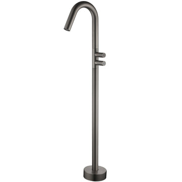 Freestanding Floor Mount Double Handle Bath Tub Filler Faucet with Water Supply Lines in Gunmetal Gray