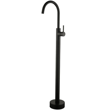 Freestanding Floor Mount Single Handle Bath Tub Filler Faucet with Water Supply Lines in Matte Black