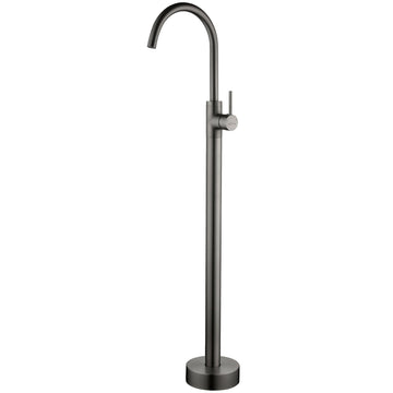 Freestanding Floor Mount Single Handle Bath Tub Filler Faucet with Water Supply Lines in Gunmetal Gray
