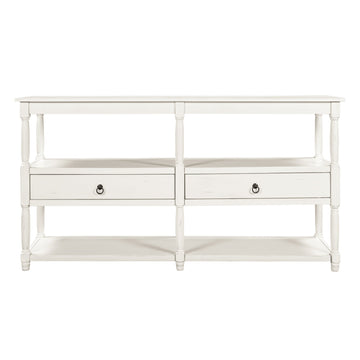Rustic Console Table Sofa Table with 3-Tier Open Storage Shelf and Two Drawers
