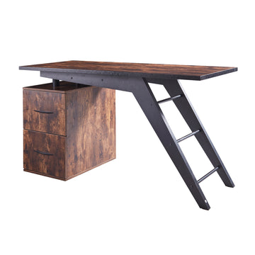 55 in. Designed Rectangle Brown Wood 2-Drawer Executive Desk with Storage