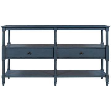 Rustic Console Table Sofa Table with 3-Tier Open Storage Shelf and Two Drawers