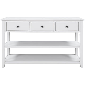 Retro and Modern Design Console Table with Pine Solid Wood Frame and Legs TWO Open Shelves