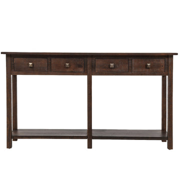 Rustic Brushed Texture Entryway Table Console Table with Drawer and Bottom Shelf for Living Room