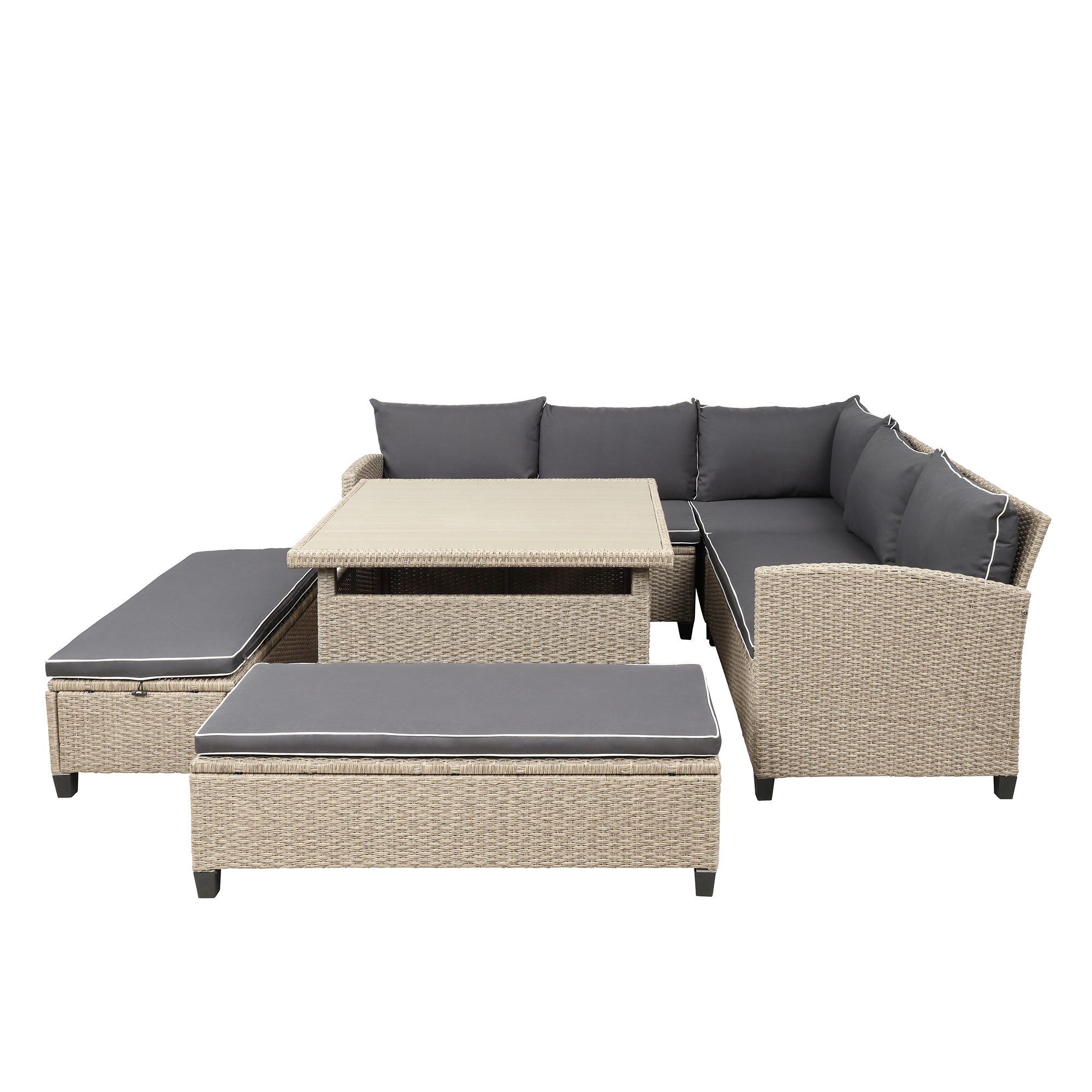 6 Piece Patio Furniture Set Outdoor Wicker Rattan Sectional Sofa with