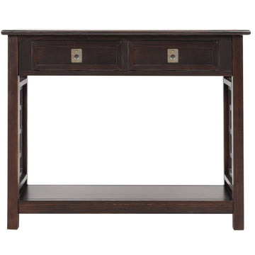 Console Table with 2 Drawers and Bottom Shelf, Entryway Accent Sofa Table