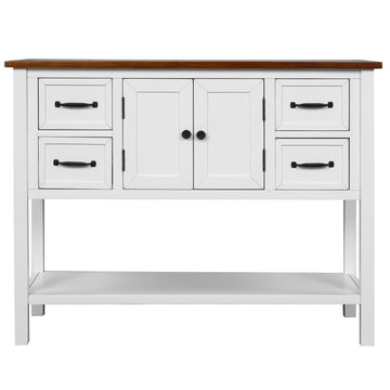 43" Modern Console Table Sofa Table for Living Room with 4 Drawers, 1 Cabinet and 1 Shelf