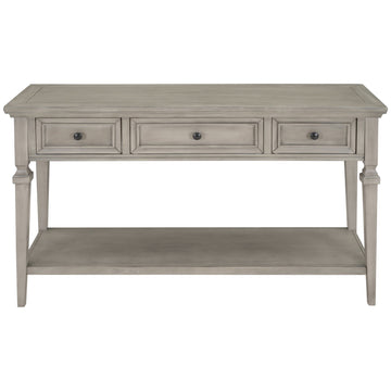 Classic Retro Style Console Table with Three Top Drawers and Open Style Bottom Shelf, Easy Assembly