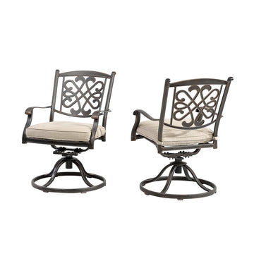 Set of 2 Cast Aluminum Flower-Shaped Backrest Swivel Chairs Beige