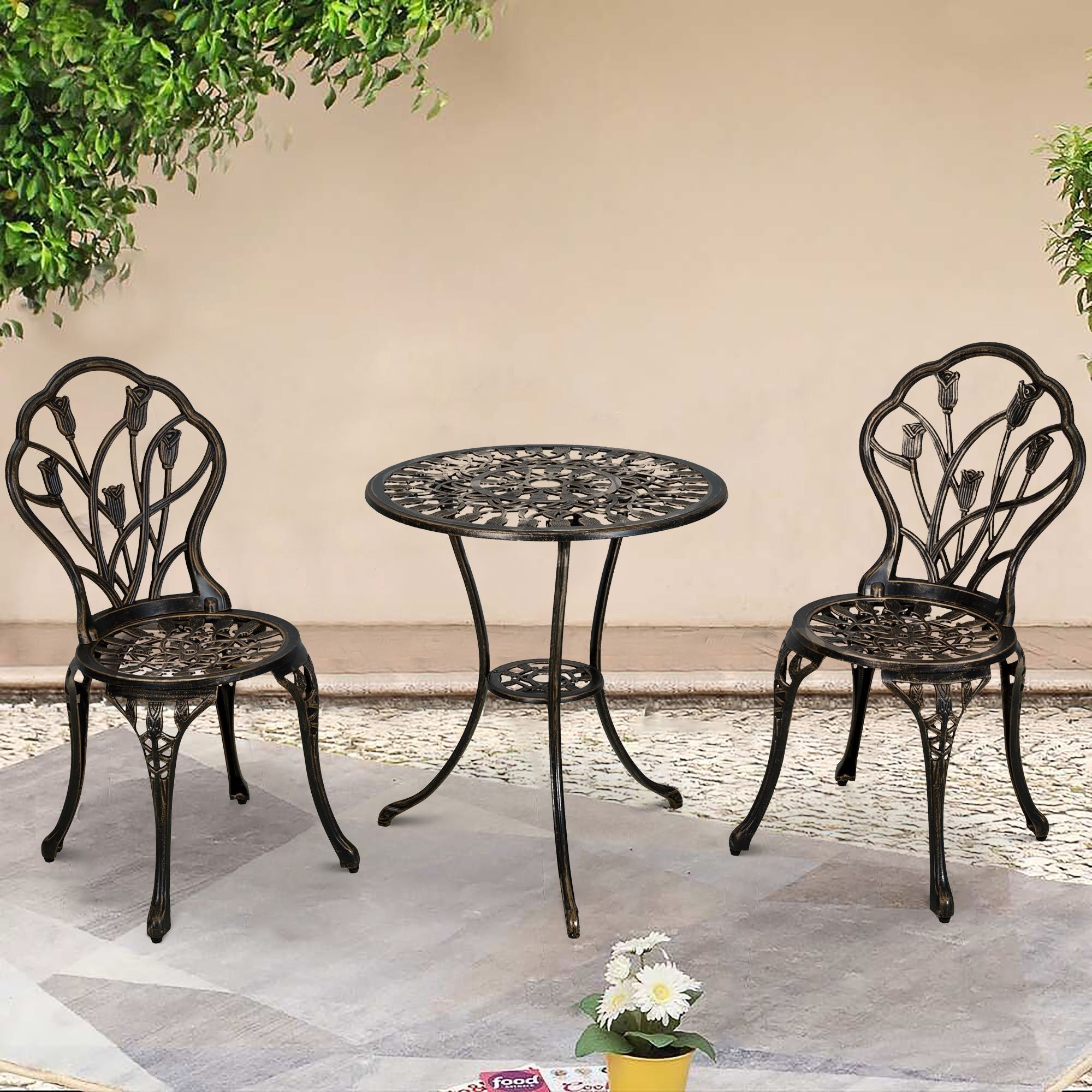 3-piece patio set with umbrella 3-Piece Aluminum Outdoor Bistro Set with Umbrella Hole