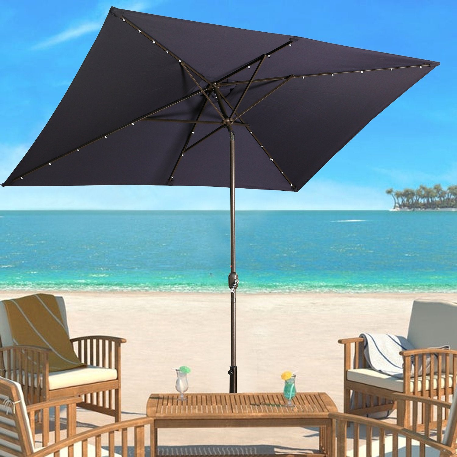 Clihome 10' x 6'5 Rectangular Lighted Market Umbrella Clihome 10' x 6'5 Rectangular Lighted Market Umbrella