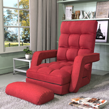 Clihome® | Folding Lazy Sofa Bed with Armrests and Pillow, Red